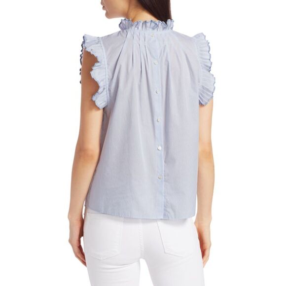 Frame Boho Ruffle Pleated Sleeveless Pinstripe Top Blue/White Sz M Retail $255 - Picture 5 of 14